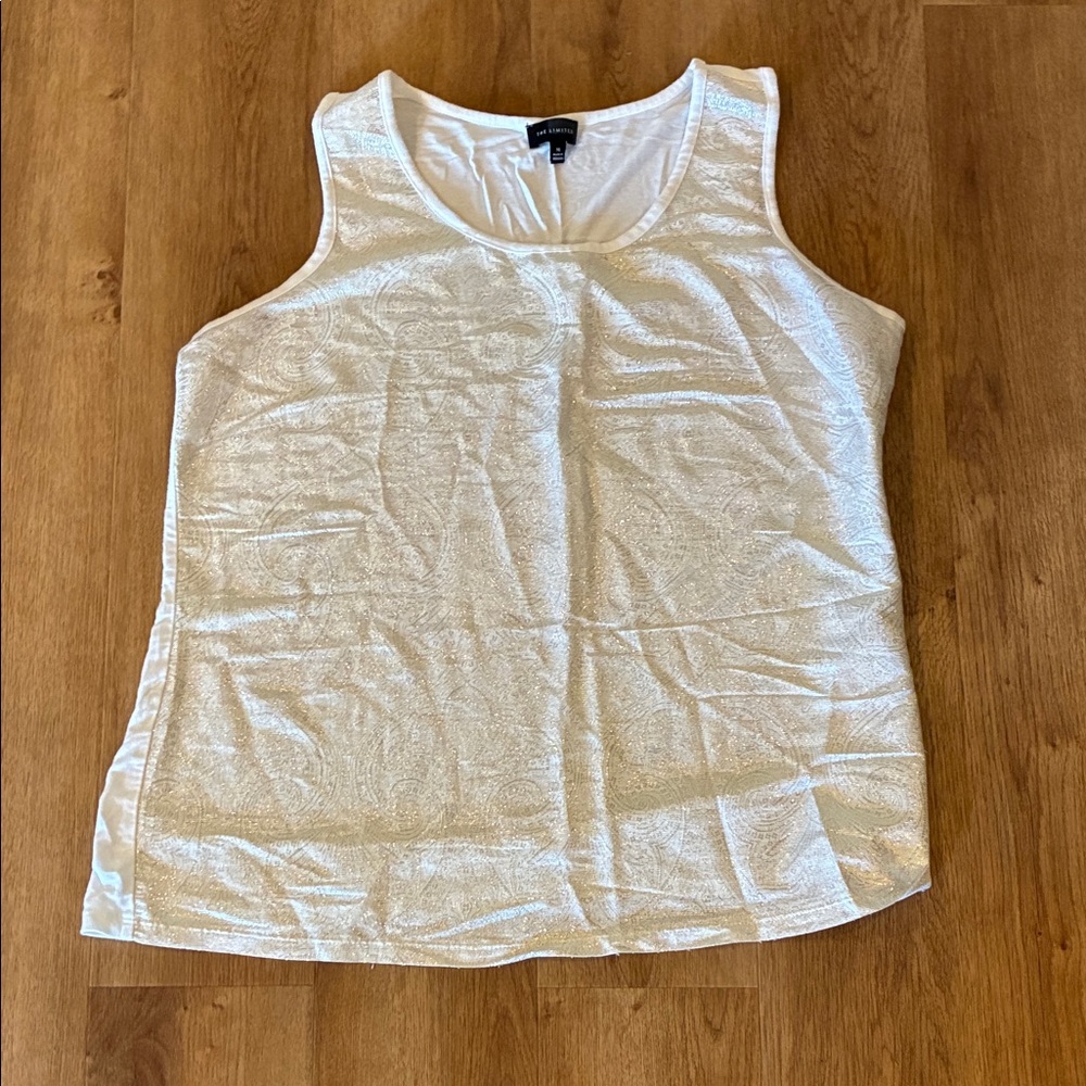 The Limited White Textured Gold Threaded Paisley Tank Top